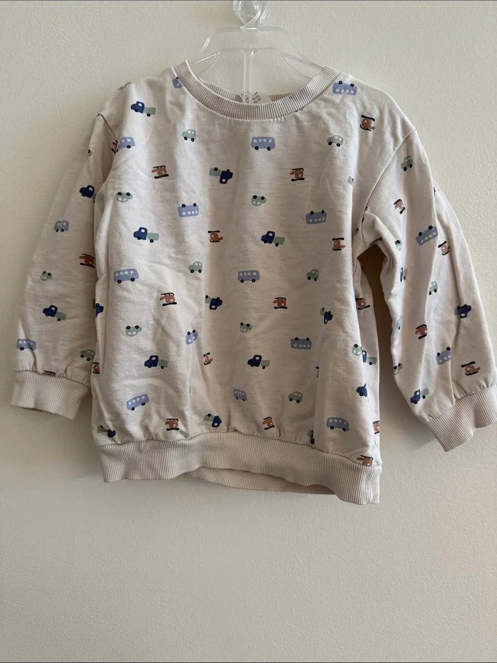 H&M Cream Sweatshirt with Tiny Vehicle Print